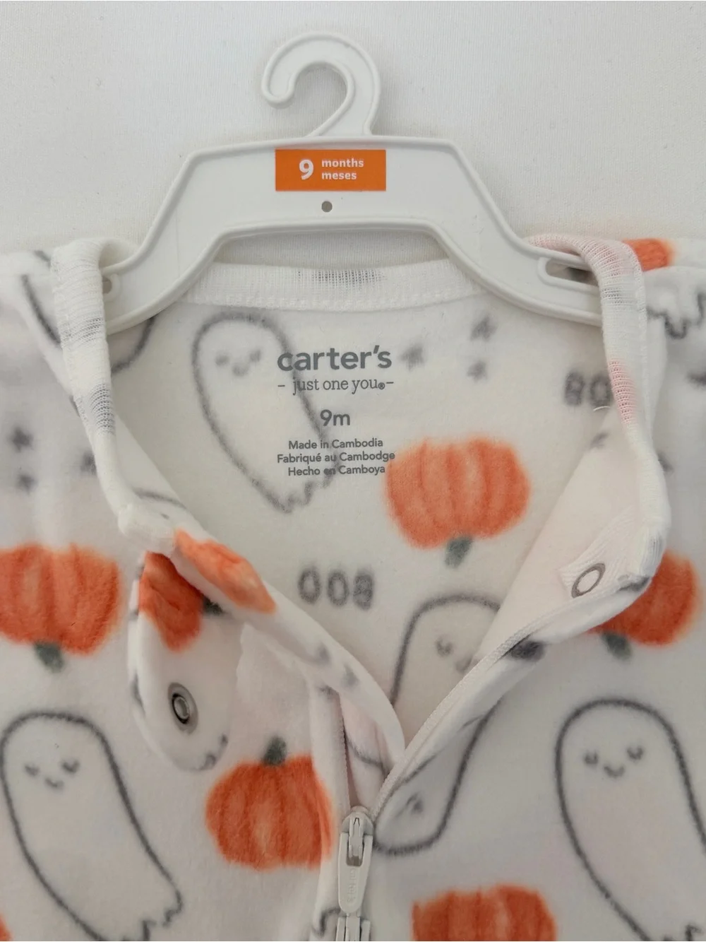 Carter's Halloween Fleece Footed Sleeper 9M Ghost Pumpkin Pajamas NWOT